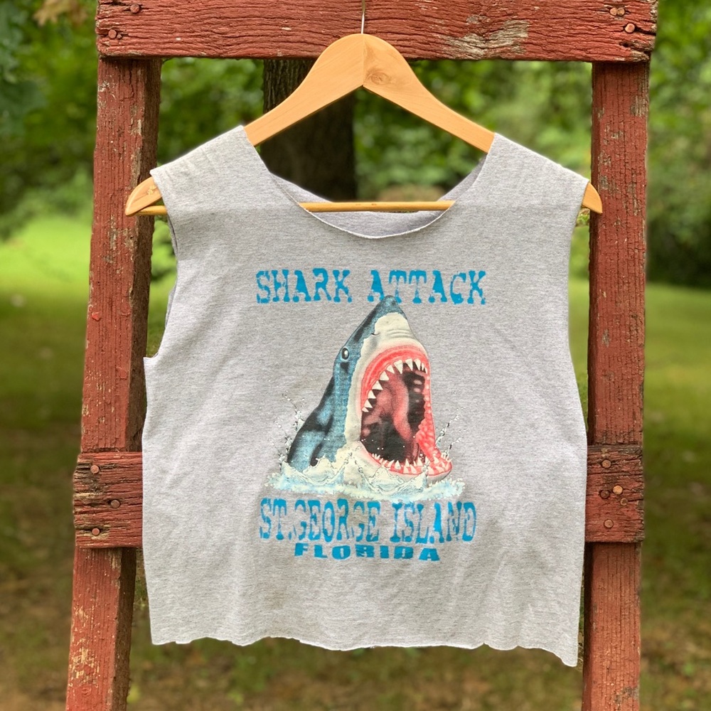 Vintage shark attack crop tee